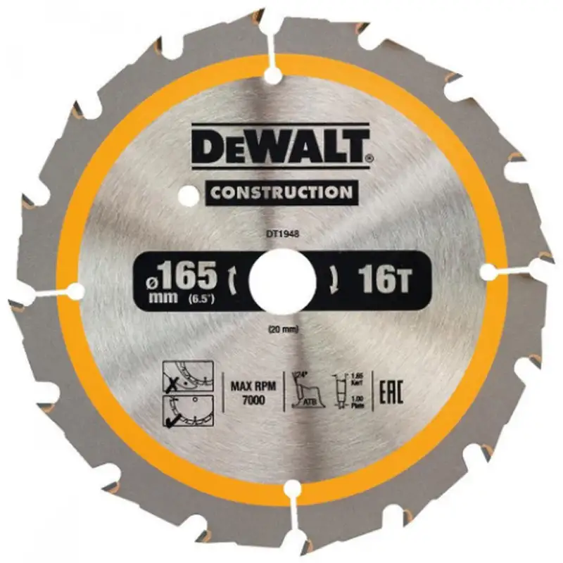 DeWALT DT1948 Lame de scie circulaire, pour scies circulaires sans fil, 165/20 mm, 16 dent