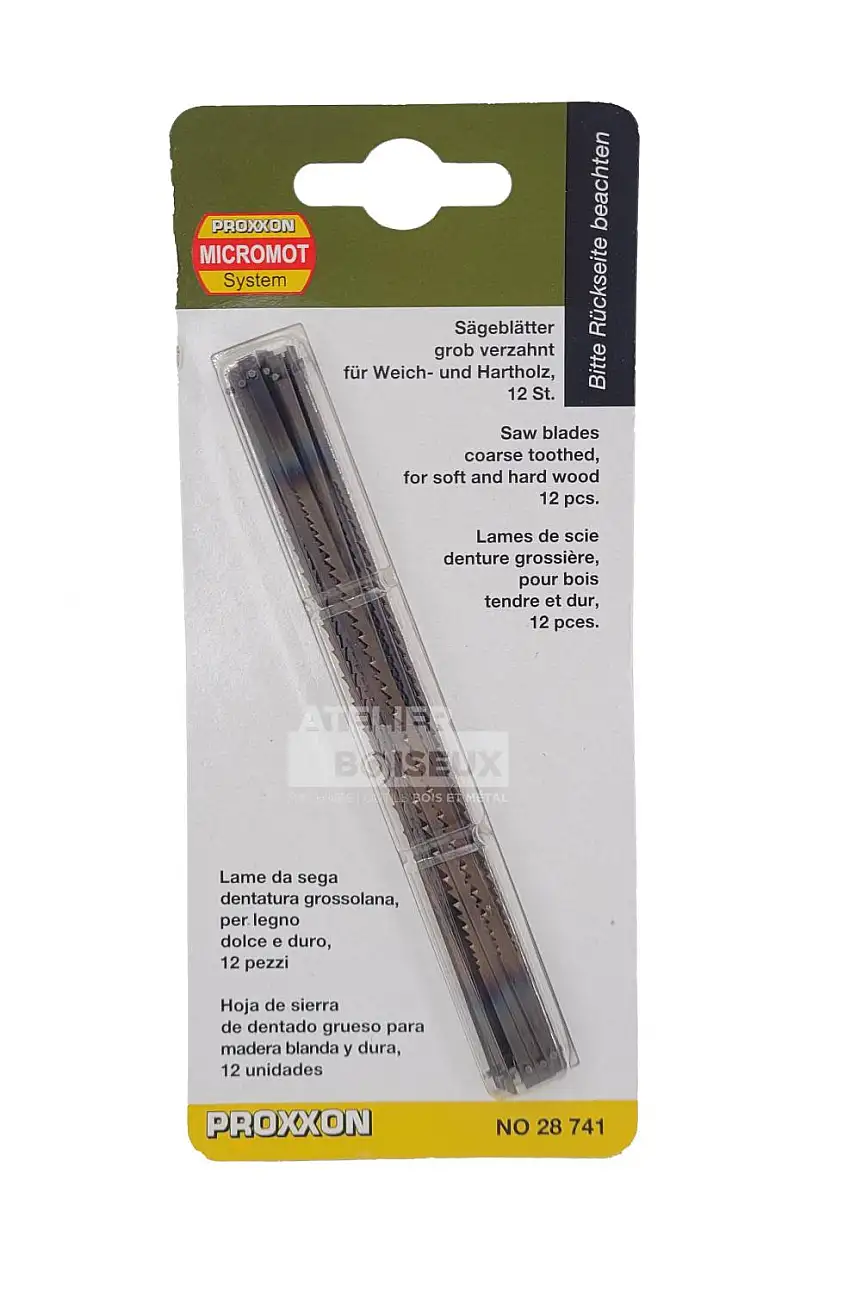 Lot de 12 Lames "grosses" avec ergot - 127x2,61x0,51 mm 10TPI - Pour Scies Hegner et autres modèles - PROXXON