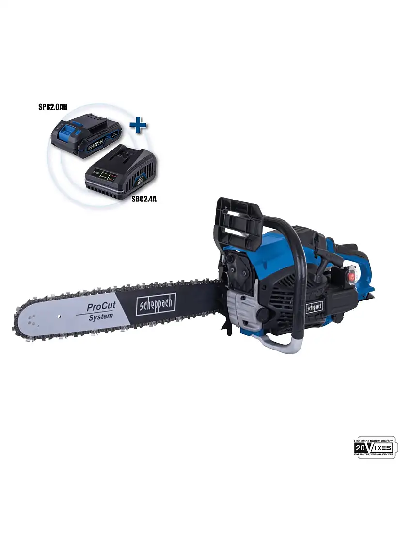 Tronconneuse a essence 56cc demarrage a batterie procut 51 cm Scheppach pcs56